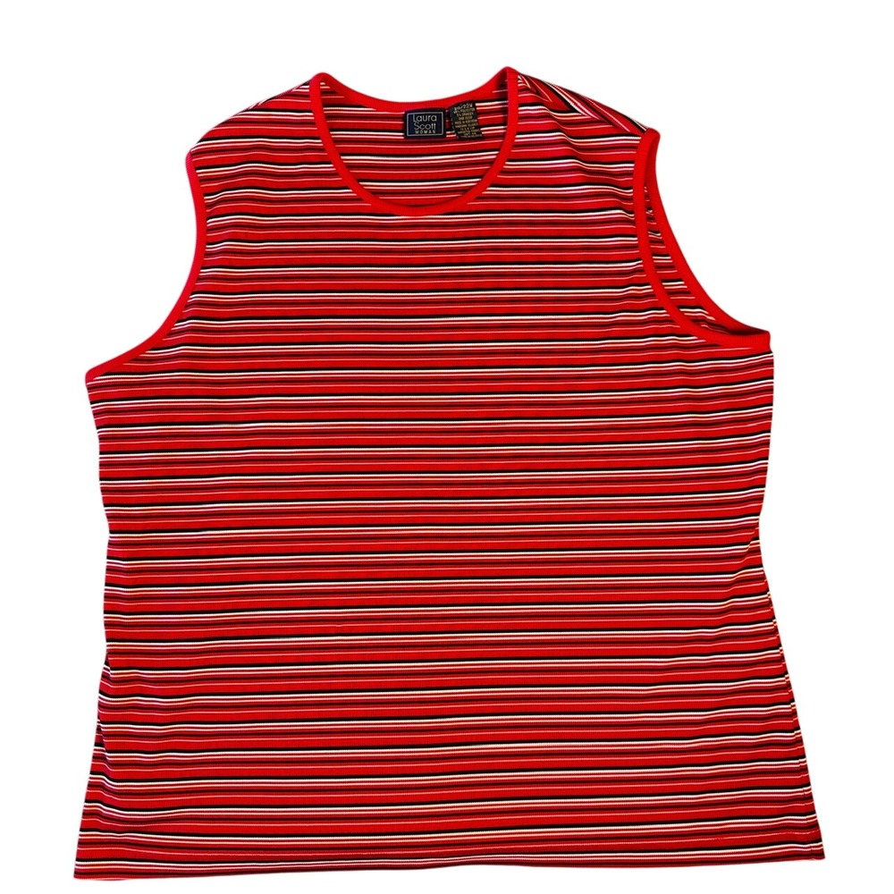 Laura Scott 20/22W Plus Size Tank Top Red White Striped Patriotic Summer‎ Ribbed